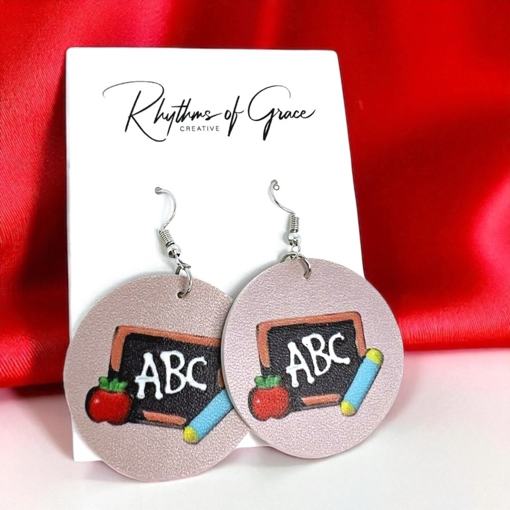 ABC Teacher Faux Leather Classroom Earrings NWT